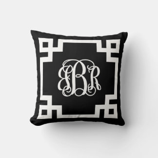 Cojín Decorativo Monograma de escritura de clave griega en blanco y