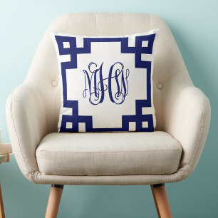 Cojín Decorativo Monograma de escritura de vid greca naval blanca b