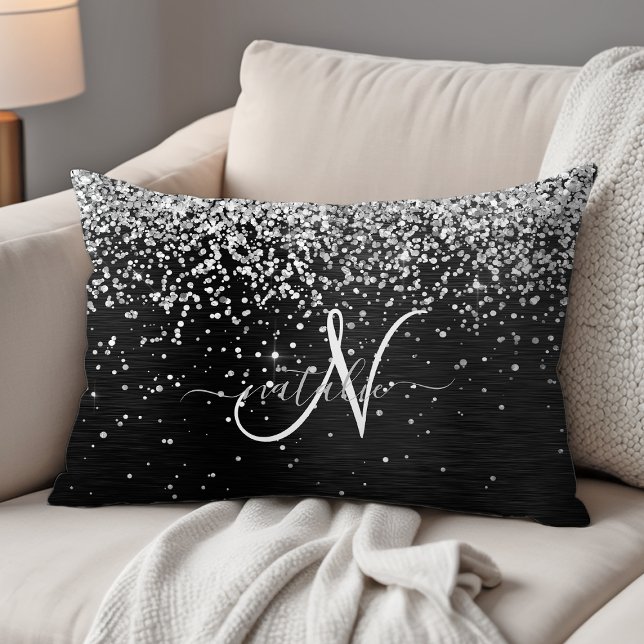 Cojín Decorativo Monograma de espuma negra Purpurina plateado perso (Subido por el creador)