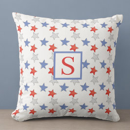 Cojín Decorativo Monograma de Estrella Patriótica | Americana Rojo 
