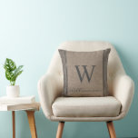 Cojín Decorativo Monograma de estribo de tira rústica de granja<br><div class="desc">Rústica Granja Tocando Banda Burlap Monograma Tachando Stripe. La almohada está personalizada con su Monograma y su nombre. La almohada es un regalo muy atento para los años venideros. Nuestra plantilla de alta calidad facilita el personalizar de su almohada. Si desea hacer más personalizares, utilice el enlace "personalizar adicional". La...</div>