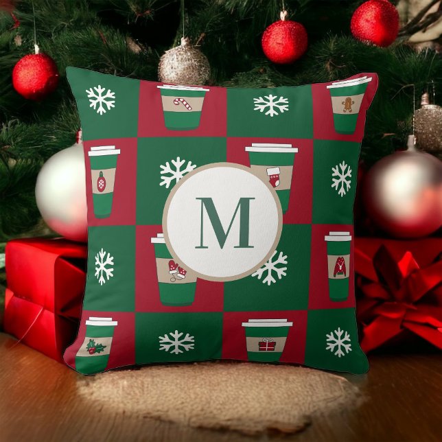 Cojín Decorativo Monograma de feriado de copas de nieve para navida (Subido por el creador)