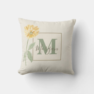 Cojín Decorativo Monograma de flor amarilla vintage