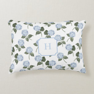 Cojín Decorativo Monograma de Flor de Hortensia Azul  