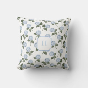 Cojín Decorativo Monograma de Flor de Hortensia Azul  