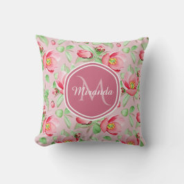 Cojín Decorativo Monograma de Flor de Manzano Rosa
