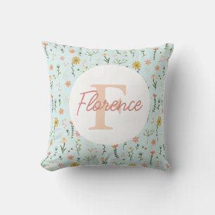 Cojín Decorativo Monograma de flor silvestre boho caprichoso femeni