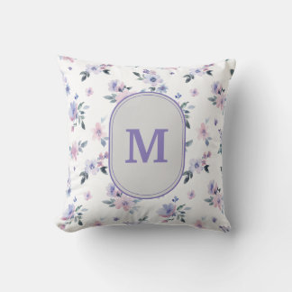 Cojín Decorativo Monograma de flor silvestre lavanda púrpura polvor