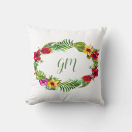Cojín Decorativo Monograma de flor tropical hawaiana radiante