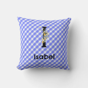 Cojín Decorativo Monograma de flores de acuarela patrón de gingham