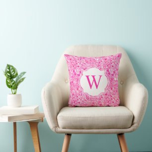 Cojín Decorativo Monograma de flores de Fox rosada de Palm Beach Pr