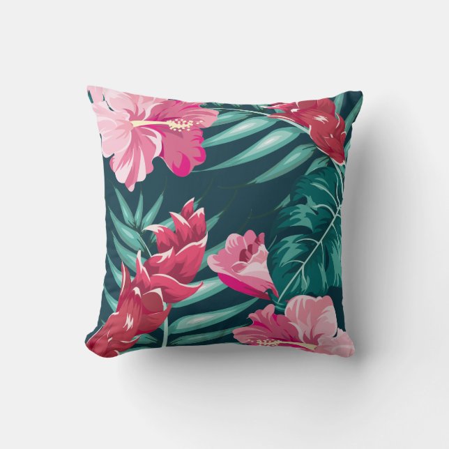 Cojín Decorativo Monograma de flores rosadas exóticas (Anverso)