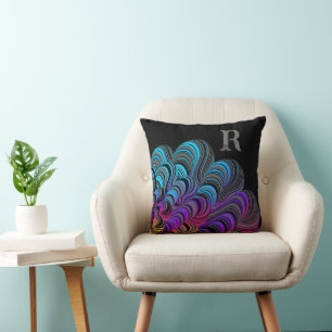 Cojín Decorativo Monograma de flujo de color neón personalizado