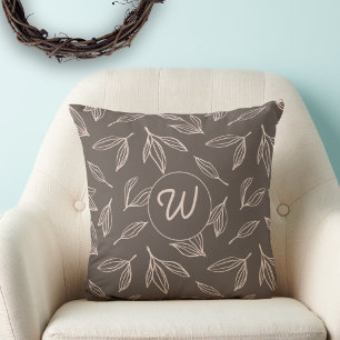 Cojín Decorativo Monograma de follaje marrón moderno