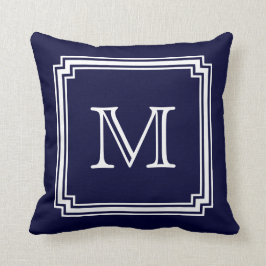 Cojín Decorativo Monograma de fondo azul de la marina de la esquina