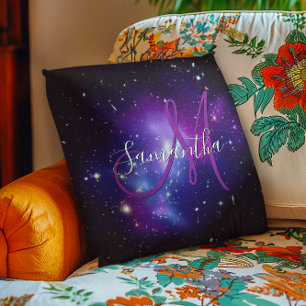 Cojín Decorativo Monograma de foto celestial púrpura femenina