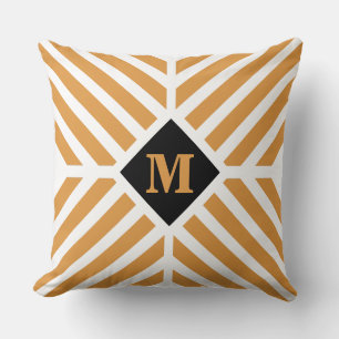 Cojín Decorativo Monograma de Franjas Doradas Modernas