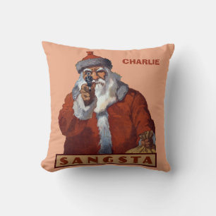 Cojín Decorativo Monograma de Gangsta Santa personalizado Navidad a