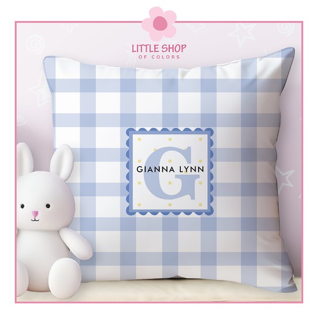 Cojín Decorativo Monograma de Gingham Azul (Subido por el creador)