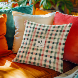 Cojín Decorativo Monograma de Gingham Verde Suave