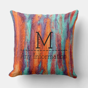 Cojín Decorativo Monograma de grano de madera de color retro