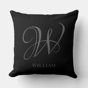 Cojín Decorativo Monograma de gris negro personalizado inicial