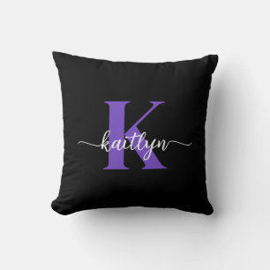 Cojín Decorativo Monograma de guión morado negro