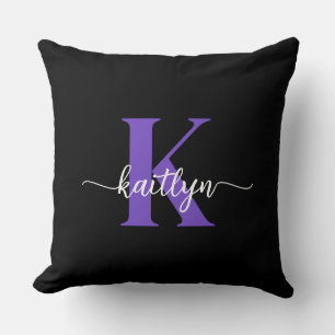 Cojín Decorativo Monograma de guión morado negro