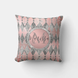 Cojín Decorativo Monograma de Harlequin Purpurinoso rosa plateado
