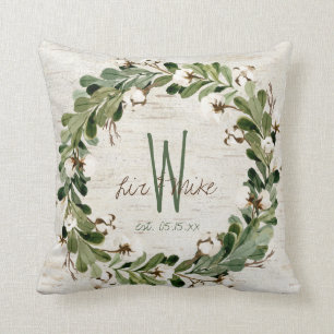 Cojín Decorativo Monograma de heridas naturales Boda Keepsake