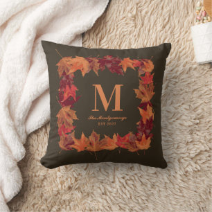 Cojín Decorativo Monograma de hermosas hojas de otoño