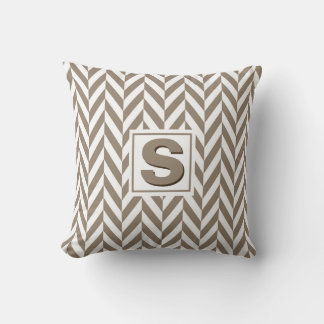 Cojín Decorativo Monograma de Herringbone Blanco Tan