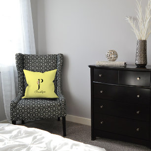 Cojín Decorativo Monograma de hibisco amarillo claro