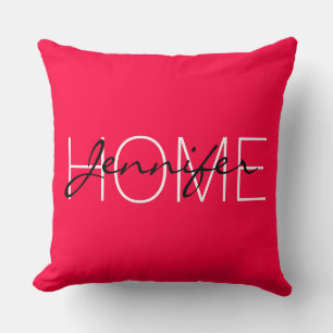 Cojín Decorativo Monograma de hogar en color rosa americano
