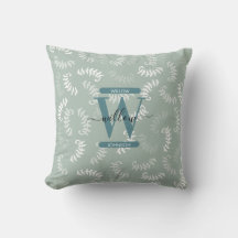 Monograma de hojas botánicas verdes verde azuladas