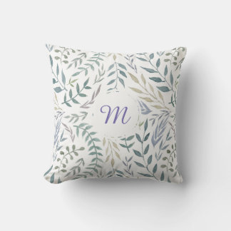 Cojín Decorativo Monograma de hojas de acuarela rusas y follaje