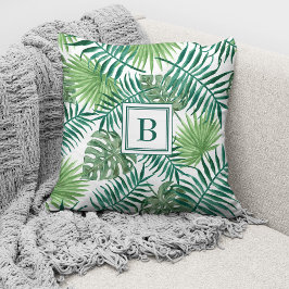Cojín Decorativo Monograma de Hojas de Palma Botánicas Modernas