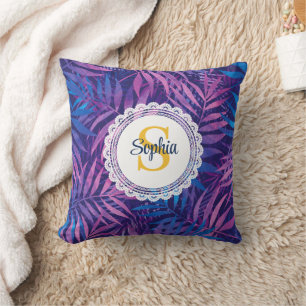 Cojín Decorativo Monograma de hojas de palma tropicales modernas de