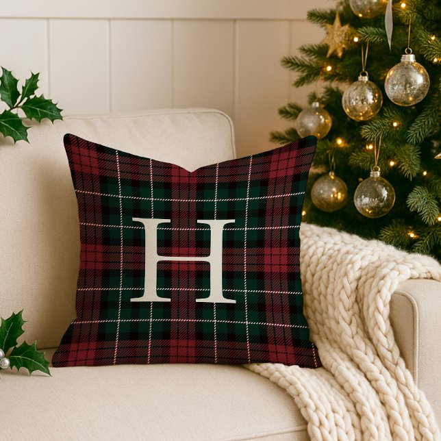 Cojín Decorativo Monograma de Holiday Tartan (Subido por el creador)