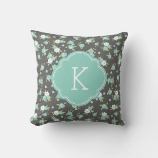 Cojín Decorativo Monograma de impresión floral vintage de Moda gris