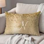 Cojín Decorativo Monograma de impresión Metalizado con pincel de or<br><div class="desc">Personaliza fácilmente este diseño de almohadas de acento de moda a la moda con purpurina brillante de oro sobre un fondo metálico cepillado de oro.</div>
