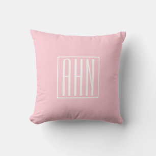 Cojín Decorativo Monograma de iniciales Blanco sobre rosa claro
