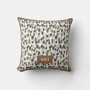 Cojín Decorativo Monograma de Iniciales con Patrón Marrón y Blanco 