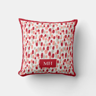 Cojín Decorativo Monograma de Iniciales con Patrón Rojo y Blanco Mo