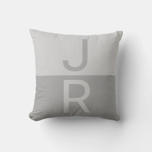 Cojín Decorativo Monograma de iniciales modernas gris claro y gris