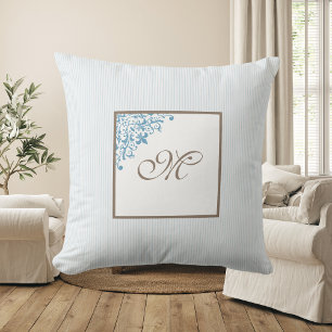 Cojín Decorativo Monograma de la banda azul francesa Fleur de Lis