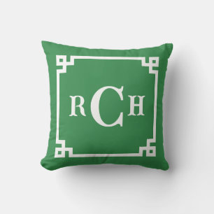 Cojín Decorativo Monograma de la clave griega del cerco verde rever