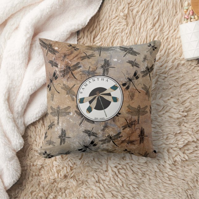 Cojín Decorativo Monograma de la entomología alterada de la libélul (Manta)