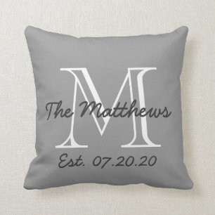 Cojín Decorativo Monograma de la familia del blanco gris