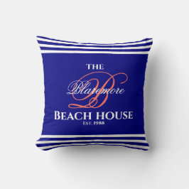 Cojín Decorativo Monograma de la familia naval Coral Inicial 2 lado